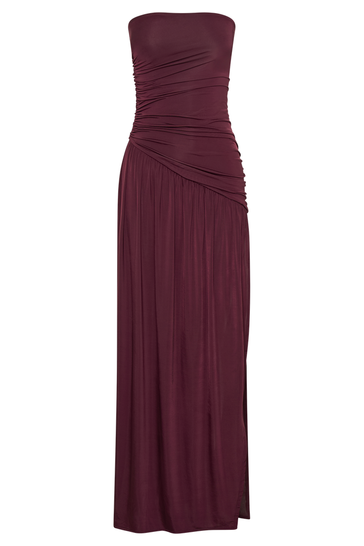 Salvatore– Ruched Maroon Gown