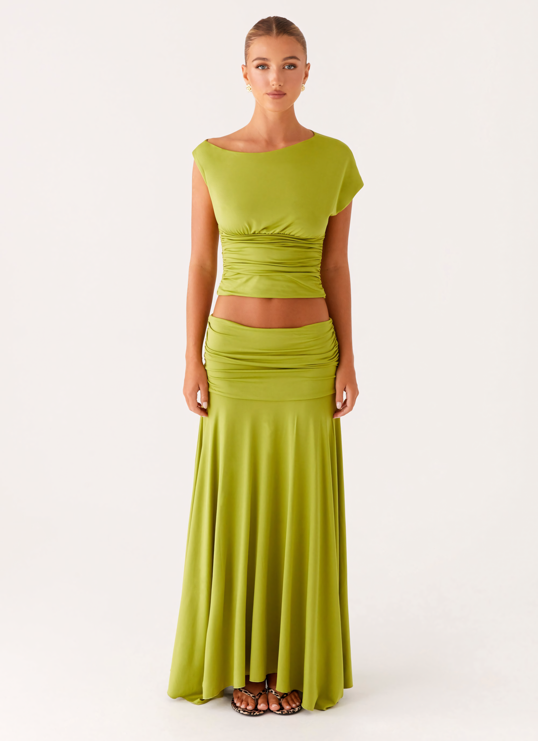 Marina– Ruched Satin Maxi Set