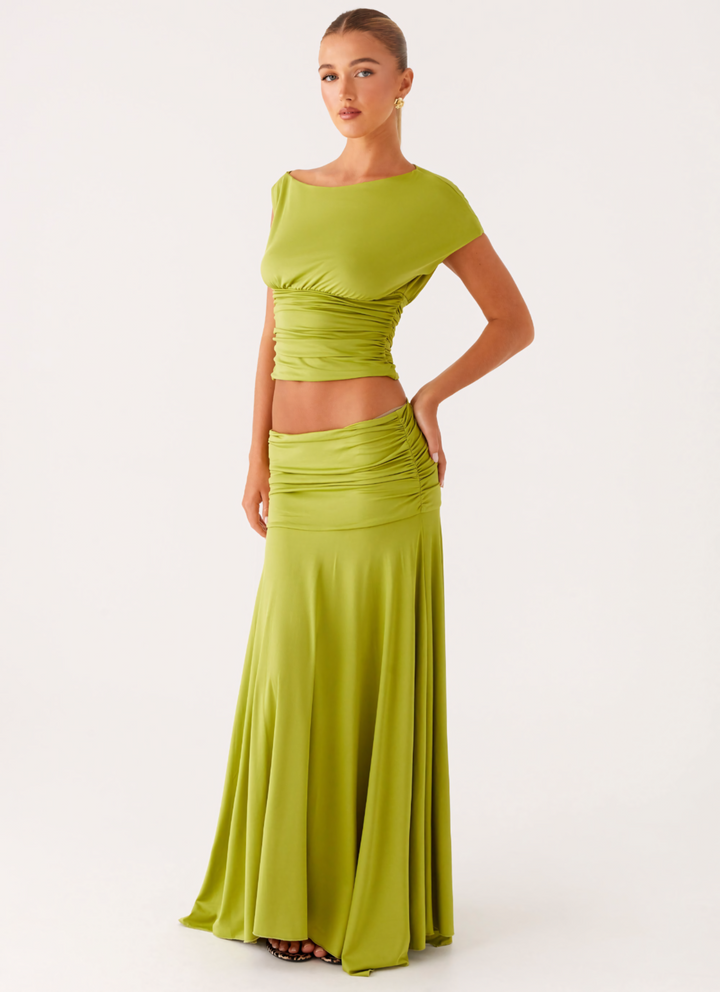 Marina– Ruched Satin Maxi Set