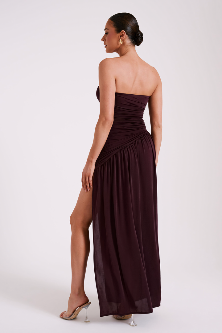 Salvatore– Ruched Maroon Gown