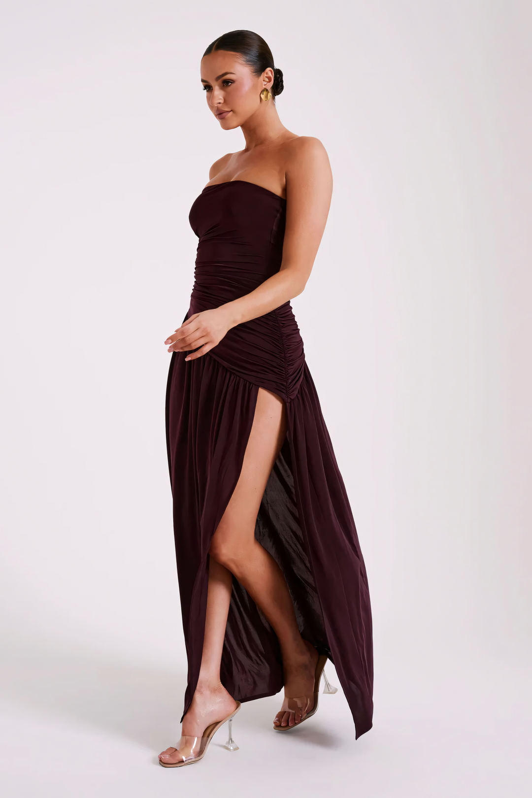 Salvatore– Ruched Maroon Gown