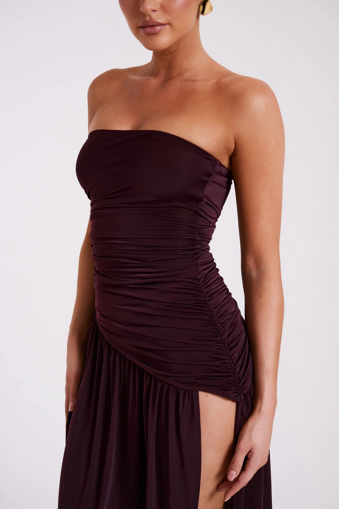 Salvatore– Ruched Maroon Gown