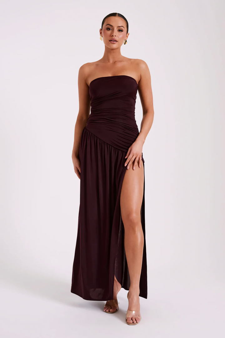 Salvatore– Ruched Maroon Gown